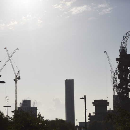 Cranes and the The ArcelorMittal Orbit in the Queen Elizabeth Olympic Park