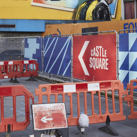 Construction work, road signs, billboard