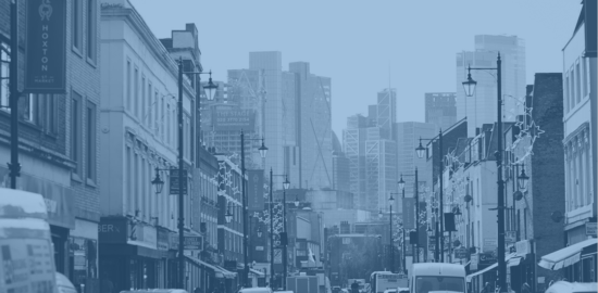 Hoxton Market, overlaid with a soft blue tint