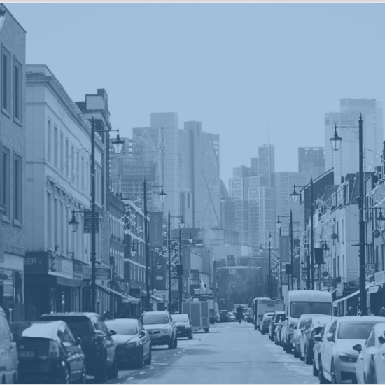 Hoxton Market, overlaid with a soft blue tint