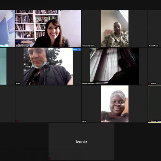 screen shot from celebration event showing tiles of people
