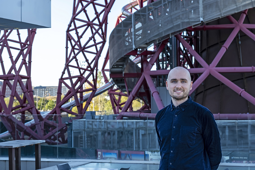 John Williams standing in front of The Orbit at the Olympic Park.