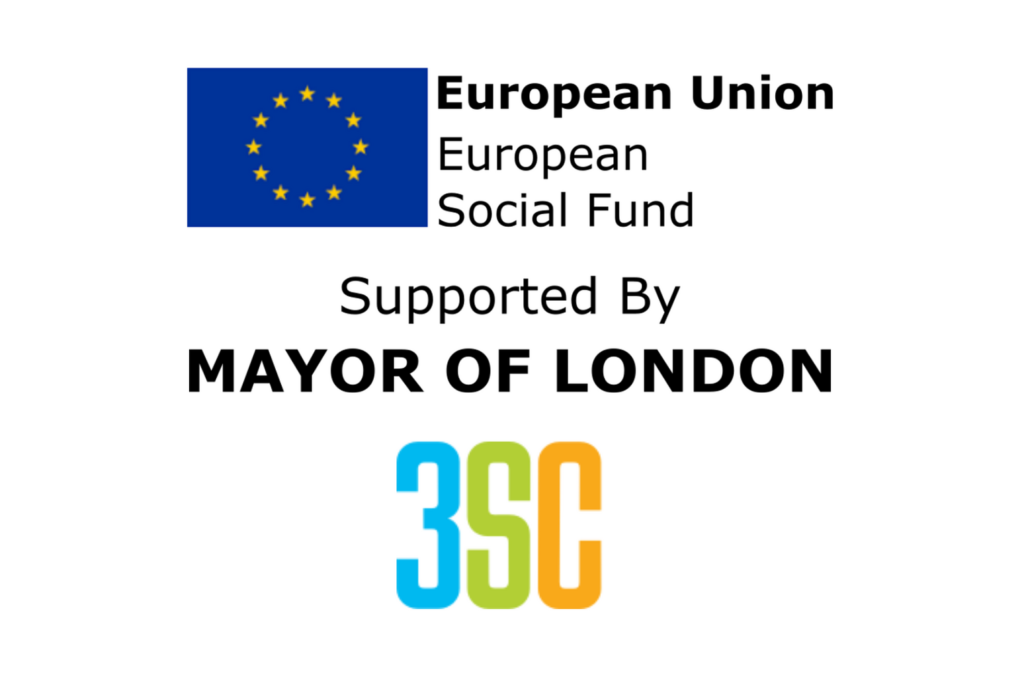 European Union, Mayor of London and 3SC logos stacked on top of each other